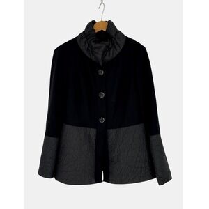 Joseph Ribkoff Women Jacket 14 Button Up Black Mixed Media Quilted Pink Lined
